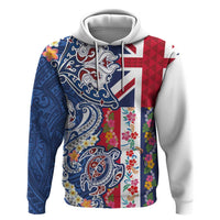 Hawaiian Manta Ray and Turtle Tribal Tattoo Hoodie With Hawaii Flag and Flowers