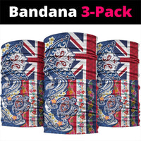 Hawaiian Manta Ray and Turtle Tribal Tattoo Neck Gaiter With Hawaii Flag and Flowers