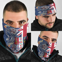 Hawaiian Manta Ray and Turtle Tribal Tattoo Neck Gaiter With Hawaii Flag and Flowers