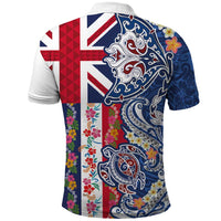 Hawaiian Manta Ray and Turtle Tribal Tattoo Polo Shirt With Hawaii Flag and Flowers