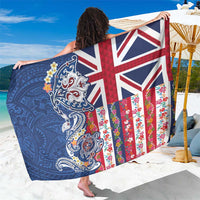 Hawaiian Manta Ray and Turtle Tribal Tattoo Sarong With Hawaii Flag and Flowers