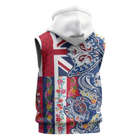 Hawaiian Manta Ray and Turtle Tribal Tattoo Sleeveless Zip Hoodie With Hawaii Flag and Flowers