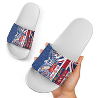 Hawaiian Manta Ray and Turtle Tribal Tattoo Slide Sandals With Hawaii Flag and Flowers