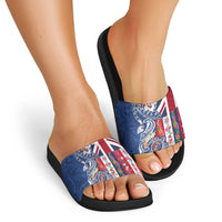 Hawaiian Manta Ray and Turtle Tribal Tattoo Slide Sandals With Hawaii Flag and Flowers