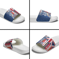 Hawaiian Manta Ray and Turtle Tribal Tattoo Slide Sandals With Hawaii Flag and Flowers