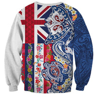 Hawaiian Manta Ray and Turtle Tribal Tattoo Sweatshirt With Hawaii Flag and Flowers