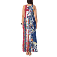 Hawaiian Manta Ray and Turtle Tribal Tattoo Tank Maxi Dress With Hawaii Flag and Flowers