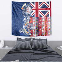 Hawaiian Manta Ray and Turtle Tribal Tattoo Tapestry With Hawaii Flag and Flowers