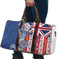 Hawaiian Manta Ray and Turtle Tribal Tattoo Travel Bag With Hawaii Flag and Flowers