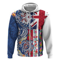 Hawaiian Manta Ray and Turtle Tribal Tattoo Zip Hoodie With Hawaii Flag and Flowers