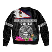 Personalized American Samoa Flag Day Bomber Jacket Tanoa and Fue mix Hibiscus Flower Polynesian Pattern