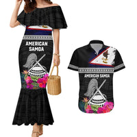 Personalized American Samoa Flag Day Couples Matching Mermaid Dress and Hawaiian Shirt Tanoa and Fue mix Hibiscus Flower Polynesian Pattern LT03 Black - Polynesian Pride