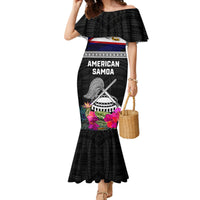 Personalized American Samoa Flag Day Family Matching Mermaid Dress and Hawaiian Shirt Tanoa and Fue mix Hibiscus Flower Polynesian Pattern LT03 Mom's Dress Black - Polynesian Pride