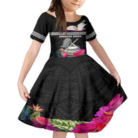 Personalized American Samoa Flag Day Family Matching Off Shoulder Maxi Dress and Hawaiian Shirt Tanoa and Fue mix Hibiscus Flower Polynesian Pattern LT03 Daughter's Dress Black - Polynesian Pride
