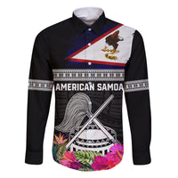 Personalized American Samoa Flag Day Family Matching Off Shoulder Maxi Dress and Hawaiian Shirt Tanoa and Fue mix Hibiscus Flower Polynesian Pattern LT03 Dad's Shirt - Long Sleeve Black - Polynesian Pride