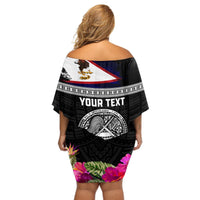 Personalized American Samoa Flag Day Off Shoulder Short Dress Tanoa and Fue mix Hibiscus Flower Polynesian Pattern LT03 - Polynesian Pride