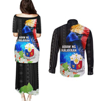 Philippines Independence Day Couples Matching Puletasi and Long Sleeve Button Shirt Philippines Eagle and Sampaguita Jasmine Yakan Tribal LT03 - Polynesian Pride