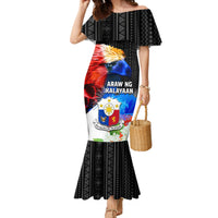 Philippines Independence Day Family Matching Mermaid Dress and Hawaiian Shirt Philippines Eagle and Sampaguita Jasmine Yakan Tribal LT03 Mom's Dress Black - Polynesian Pride