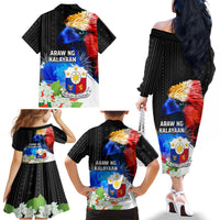 Philippines Independence Day Family Matching Off The Shoulder Long Sleeve Dress and Hawaiian Shirt Philippines Eagle and Sampaguita Jasmine Yakan Tribal LT03 - Polynesian Pride