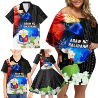 Philippines Independence Day Family Matching Off Shoulder Short Dress and Hawaiian Shirt Philippines Eagle and Sampaguita Jasmine Yakan Tribal LT03 - Polynesian Pride