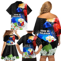 Philippines Independence Day Family Matching Off Shoulder Short Dress and Hawaiian Shirt Philippines Eagle and Sampaguita Jasmine Yakan Tribal LT03 - Polynesian Pride