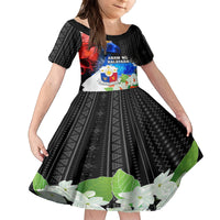 Philippines Independence Day Family Matching Summer Maxi Dress and Hawaiian Shirt Philippines Eagle and Sampaguita Jasmine Yakan Tribal LT03 Daughter's Dress Black - Polynesian Pride