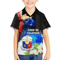 Philippines Independence Day Family Matching Summer Maxi Dress and Hawaiian Shirt Philippines Eagle and Sampaguita Jasmine Yakan Tribal LT03 Son's Shirt Black - Polynesian Pride