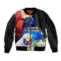 Philippines Independence Day Sleeve Zip Bomber Jacket Philippines Eagle and Sampaguita Jasmine Yakan Tribal