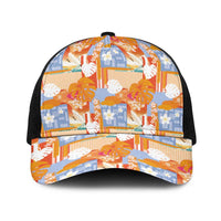 Hawaiian and Japanese Culture Together Baseball Net Cap Palaka Japanese Art and Tropical Motif Tribal Patchwork