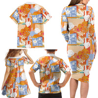 Hawaiian and Japanese Culture Together Family Matching Long Sleeve Bodycon Dress and Hawaiian Shirt Palaka Japanese Art and Tropical Motif Tribal Patchwork LT03 - Polynesian Pride