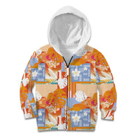 Hawaiian and Japanese Culture Together Kid Hoodie Palaka Japanese Art and Tropical Motif Tribal Patchwork LT03 Zip Hoodie Multicolor - Polynesian Pride