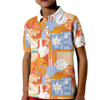 Hawaiian and Japanese Culture Together Kid Polo Shirt Palaka Japanese Art and Tropical Motif Tribal Patchwork LT03 Kid Multicolor - Polynesian Pride