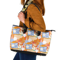 Hawaiian and Japanese Culture Together Leather Tote Bag Palaka Japanese Art and Tropical Motif Tribal Patchwork LT03 Multicolor - Polynesian Pride