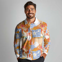 Hawaiian and Japanese Culture Together Long Sleeve Polo Shirt Palaka Japanese Art and Tropical Motif Tribal Patchwork LT03 - Polynesian Pride