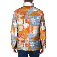 Hawaiian and Japanese Culture Together Padded Jacket Palaka Japanese Art and Tropical Motif Tribal Patchwork