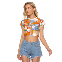 Hawaiian and Japanese Culture Together Raglan Cropped T Shirt Palaka Japanese Art and Tropical Motif Tribal Patchwork LT03 Female Multicolor - Polynesian Pride