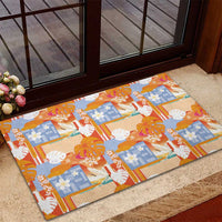Hawaiian and Japanese Culture Together Rubber Doormat Palaka Japanese Art and Tropical Motif Tribal Patchwork