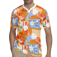 Hawaiian and Japanese Culture Together Rugby Jersey Palaka Japanese Art and Tropical Motif Tribal Patchwork LT03 - Polynesian Pride