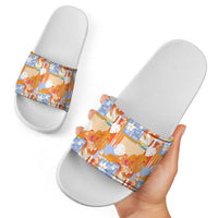 Hawaiian and Japanese Culture Together Slide Sandals Palaka Japanese Art and Tropical Motif Tribal Patchwork LT03 - Polynesian Pride