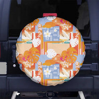 Hawaiian and Japanese Culture Together Spare Tire Cover Palaka Japanese Art and Tropical Motif Tribal Patchwork LT03 No hole Multicolor - Polynesian Pride