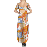 Hawaiian and Japanese Culture Together Summer Maxi Dress Palaka Japanese Art and Tropical Motif Tribal Patchwork LT03 - Polynesian Pride