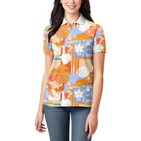 Hawaiian and Japanese Culture Together Women Polo Shirt Palaka Japanese Art and Tropical Motif Tribal Patchwork LT03 - Polynesian Pride