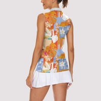 Hawaiian and Japanese Culture Together Women Sleeveless Polo Shirt Palaka Japanese Art and Tropical Motif Tribal Patchwork LT03 - Polynesian Pride