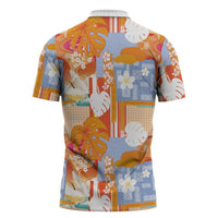 Hawaiian and Japanese Culture Together Zipper Polo Shirt Palaka Japanese Art and Tropical Motif Tribal Patchwork LT03 - Polynesian Pride