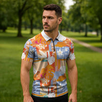 Hawaiian and Japanese Culture Together Zipper Polo Shirt Palaka Japanese Art and Tropical Motif Tribal Patchwork LT03 - Polynesian Pride