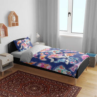 Hawaiian and Japanese Culture Together Bedding Set Hawaiian Archipelago Shape Sea Animals