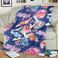 Hawaiian and Japanese Culture Together Blanket Hawaiian Archipelago Shape Sea Animals