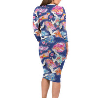 Hawaiian and Japanese Culture Together Family Matching Long Sleeve Bodycon Dress and Hawaiian Shirt Hawaiian Archipelago Shape Sea Animals LT03 - Polynesian Pride