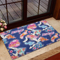 Hawaiian and Japanese Culture Together Rubber Doormat Hawaiian Archipelago Shape Sea Animals