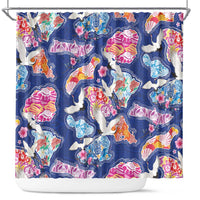 Hawaiian and Japanese Culture Together Shower Curtain Hawaiian Archipelago Shape Sea Animals
